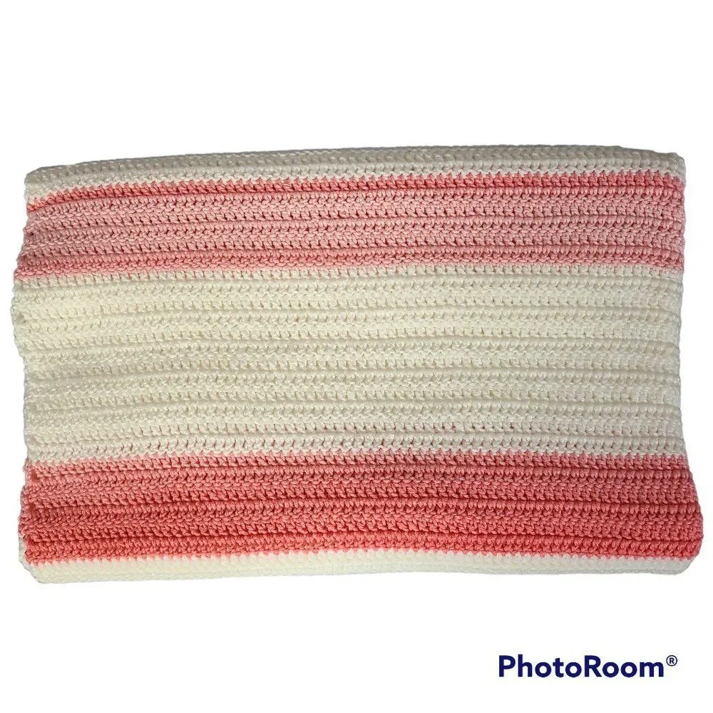 Vintage Handmade Knit Crochet Pretty Pink Afghan Throw Lap Blanket New Baby Gift